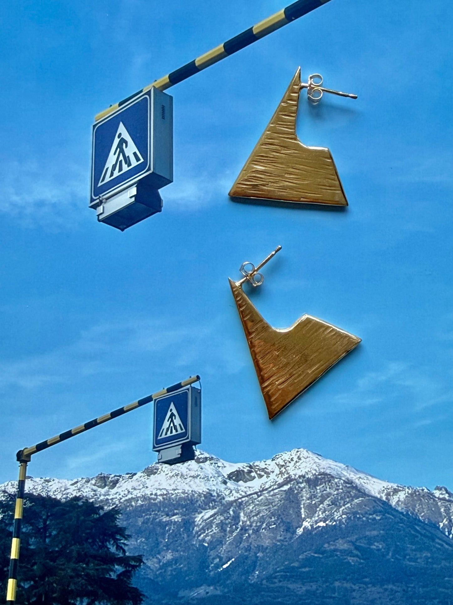 Hammered gold mountain earrings