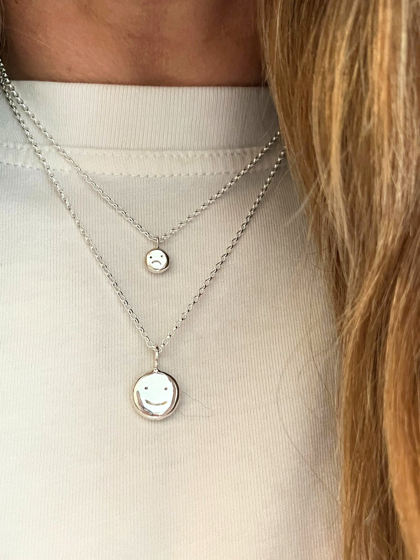 Sterling silver "moodflip" smiley pendant