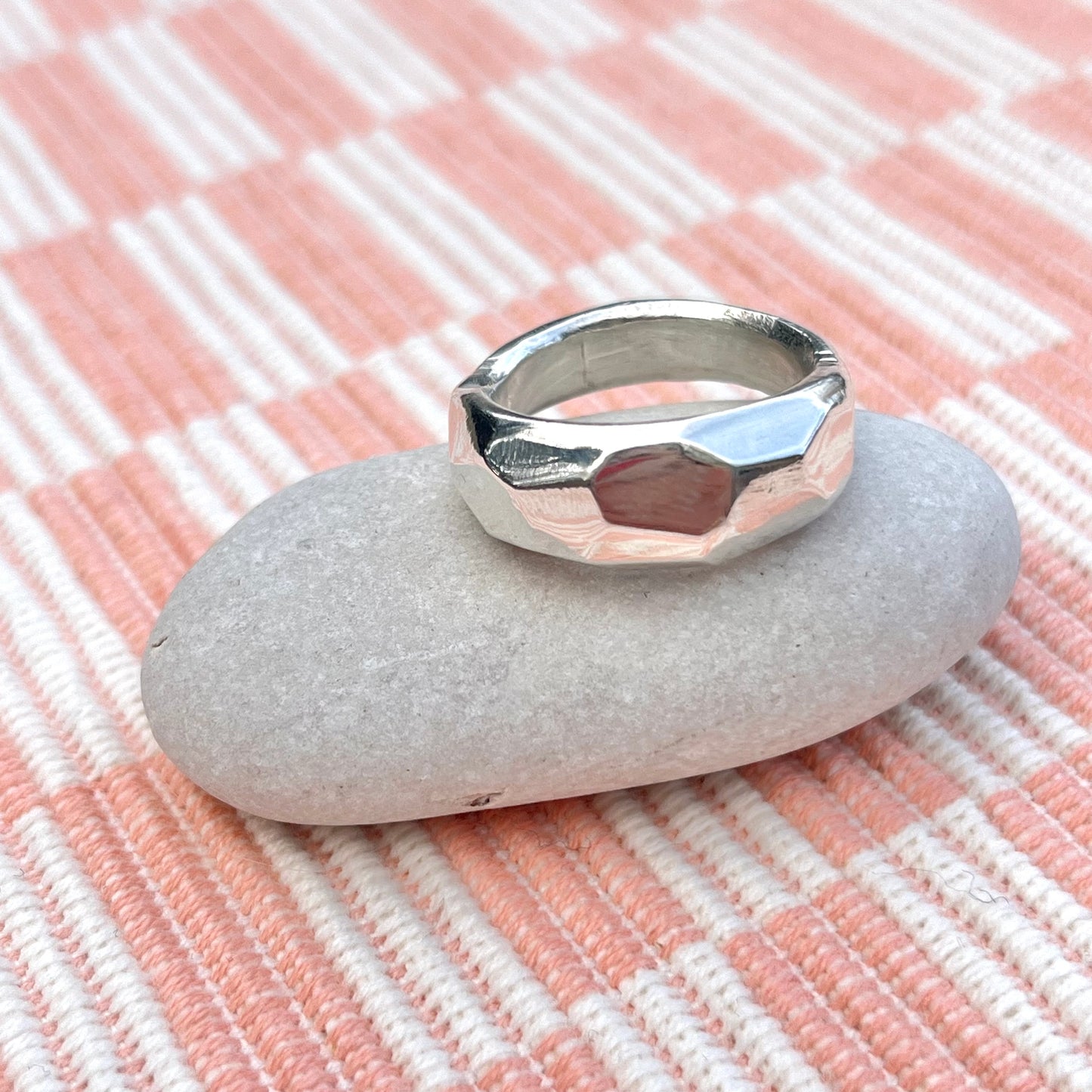 Chunky faceted silver ring