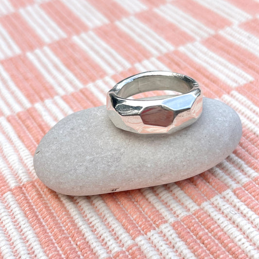 Chunky faceted silver ring