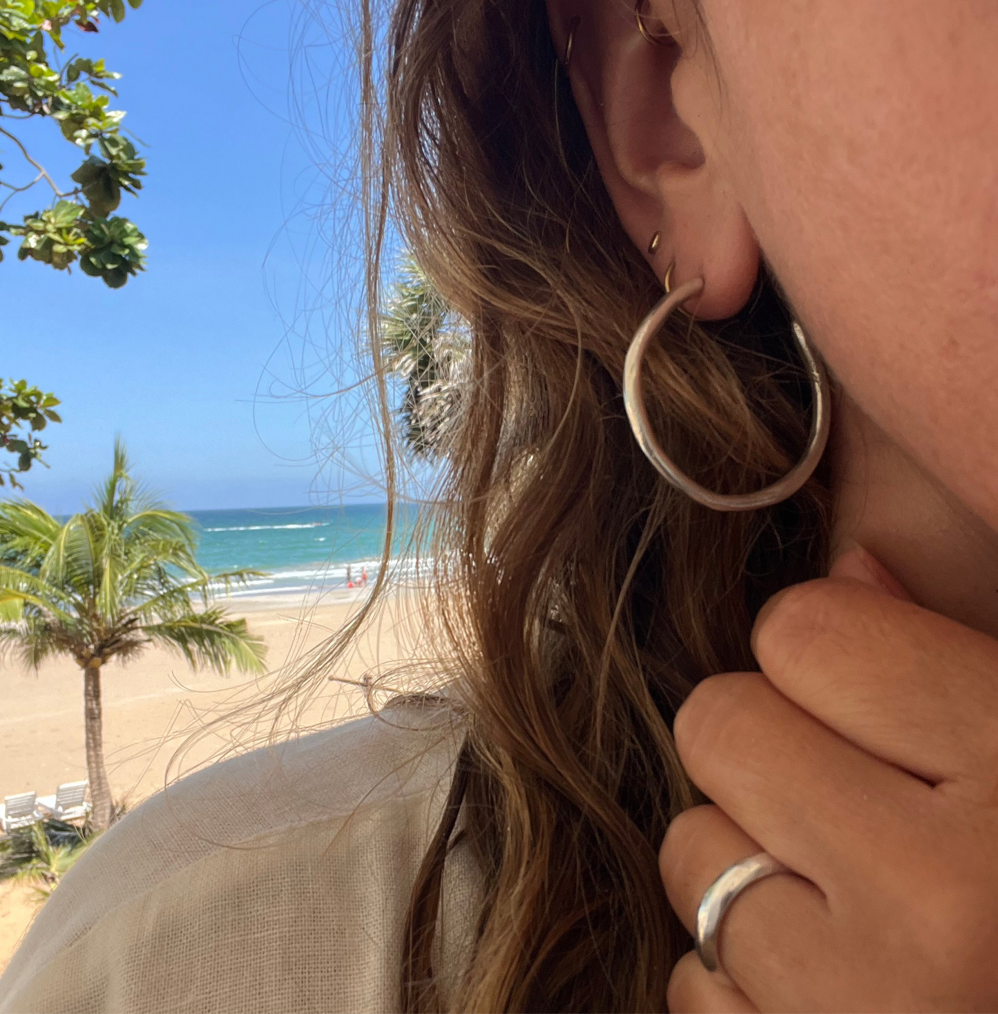 Silver organic hoop earrings