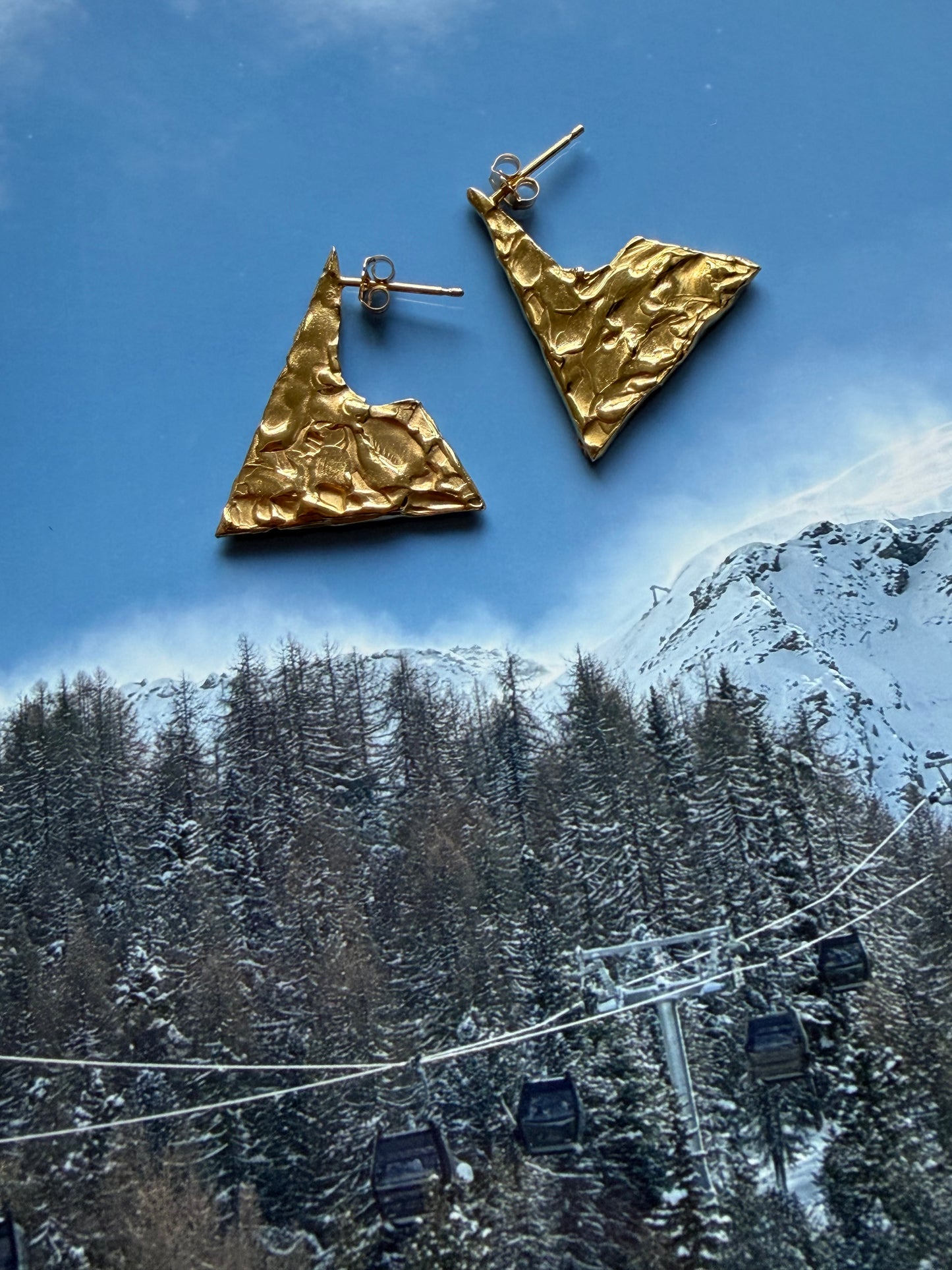 Molten gold mountain earrings