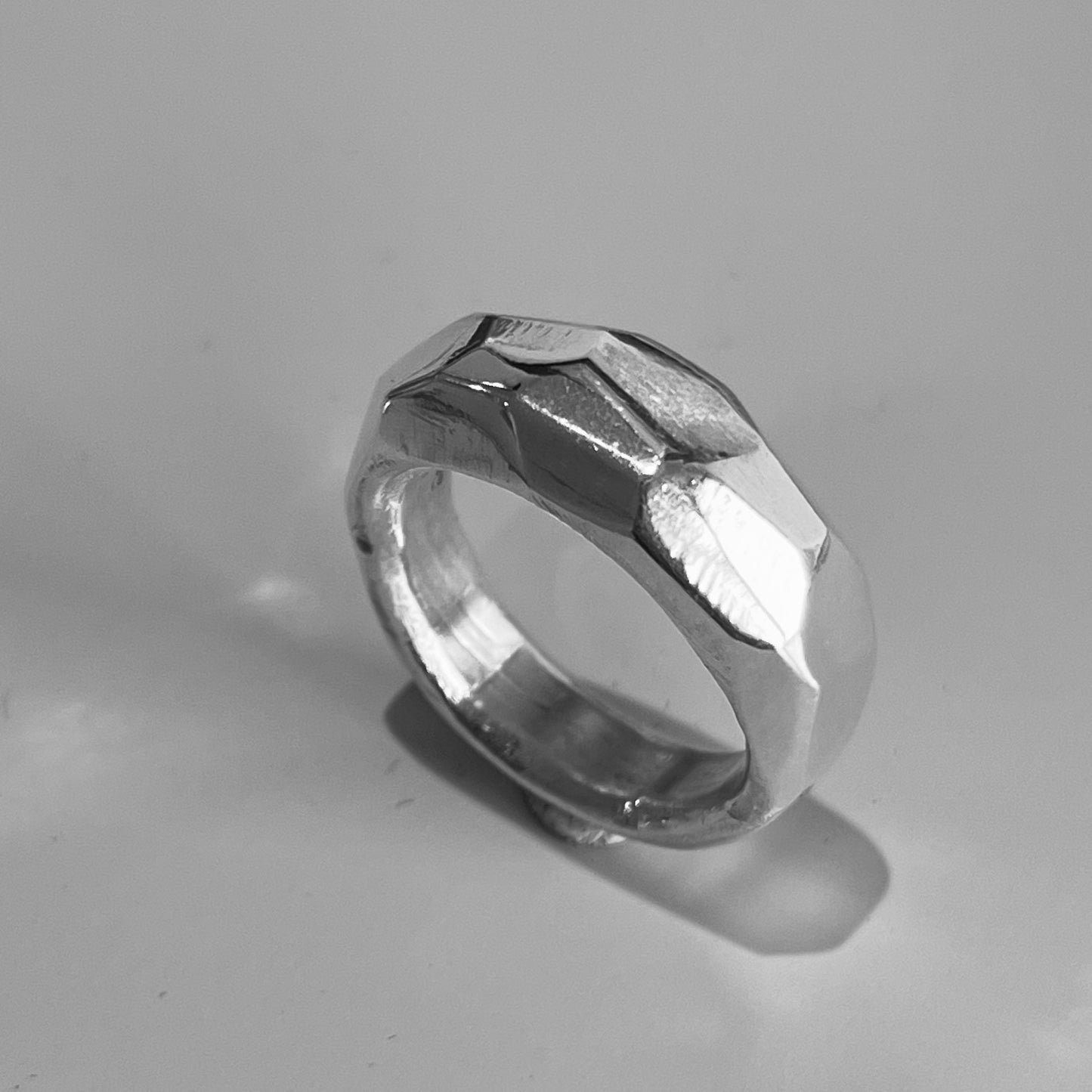 Chunky faceted silver ring