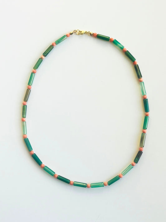 Green agate and coral stacking beads