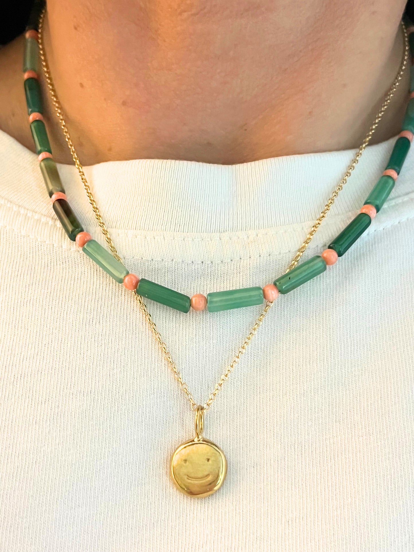 Green agate and coral stacking beads