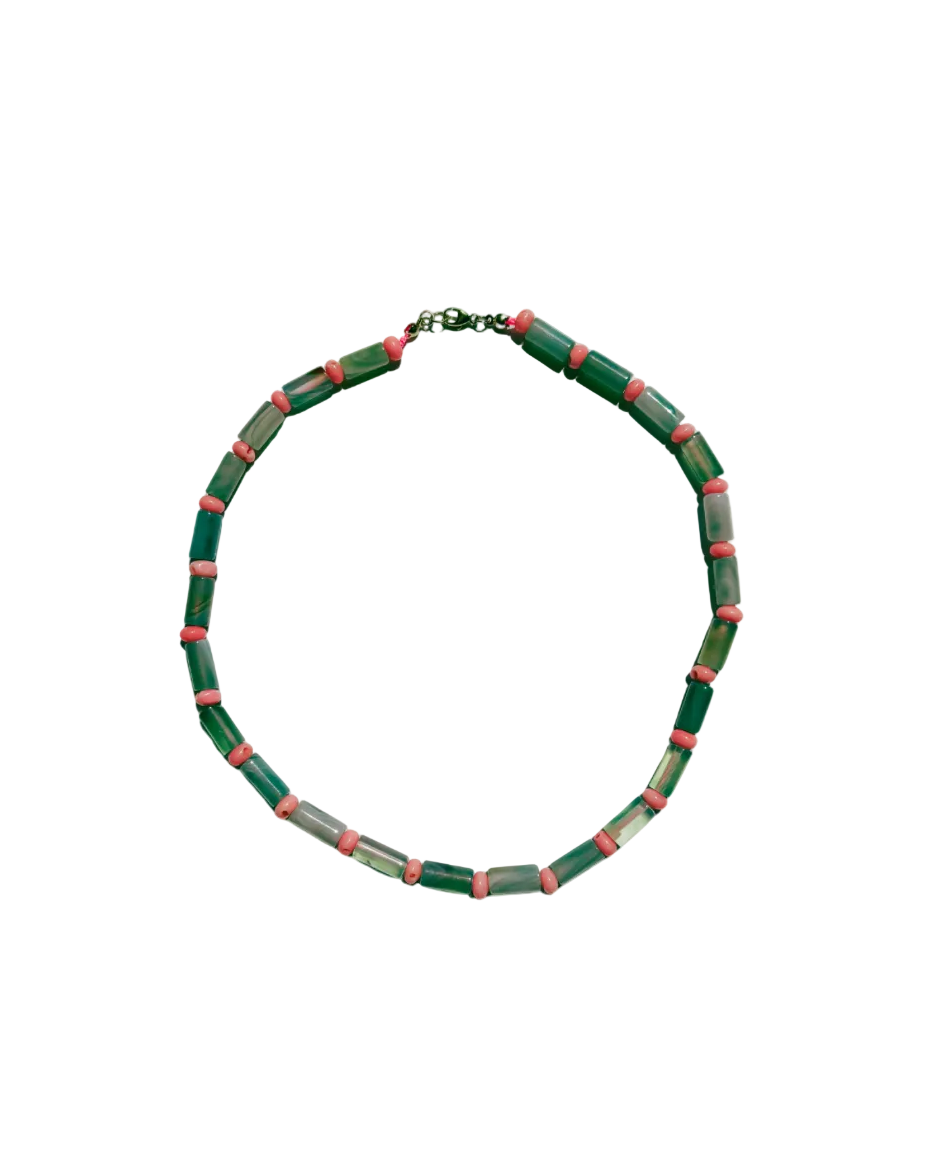 Green agate and coral beads