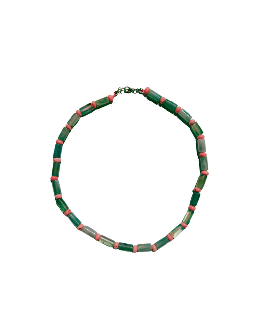 Green agate and coral beads