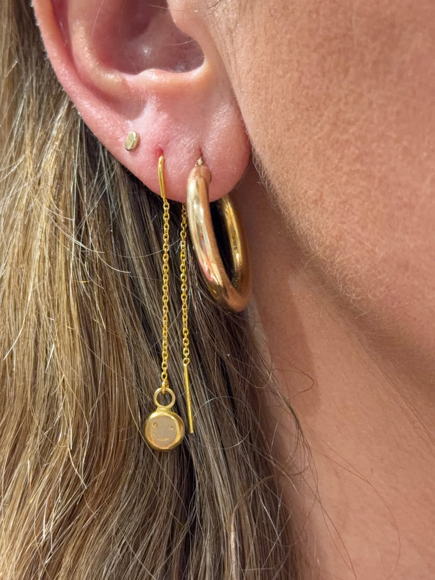 Gold vermeil smiley threader earring (sold as singles)