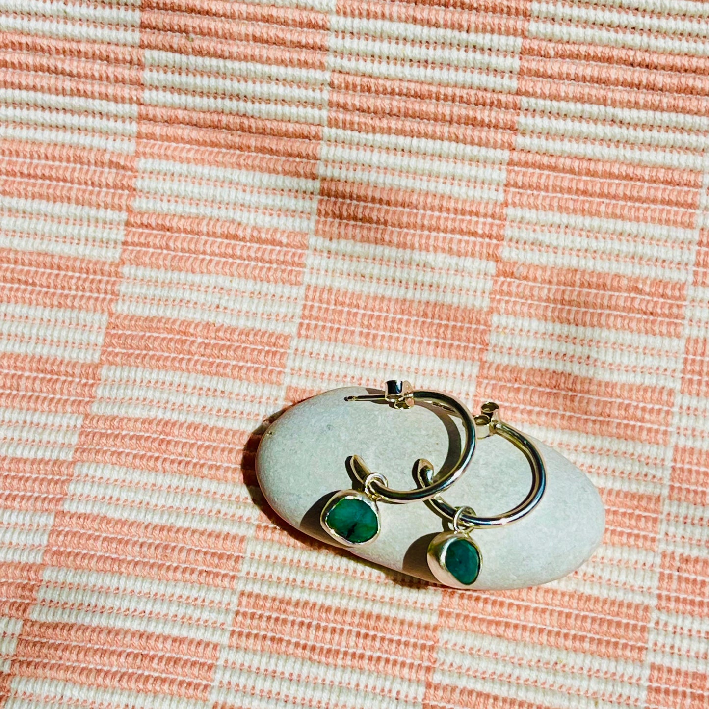 Silver and emerald charm hoops