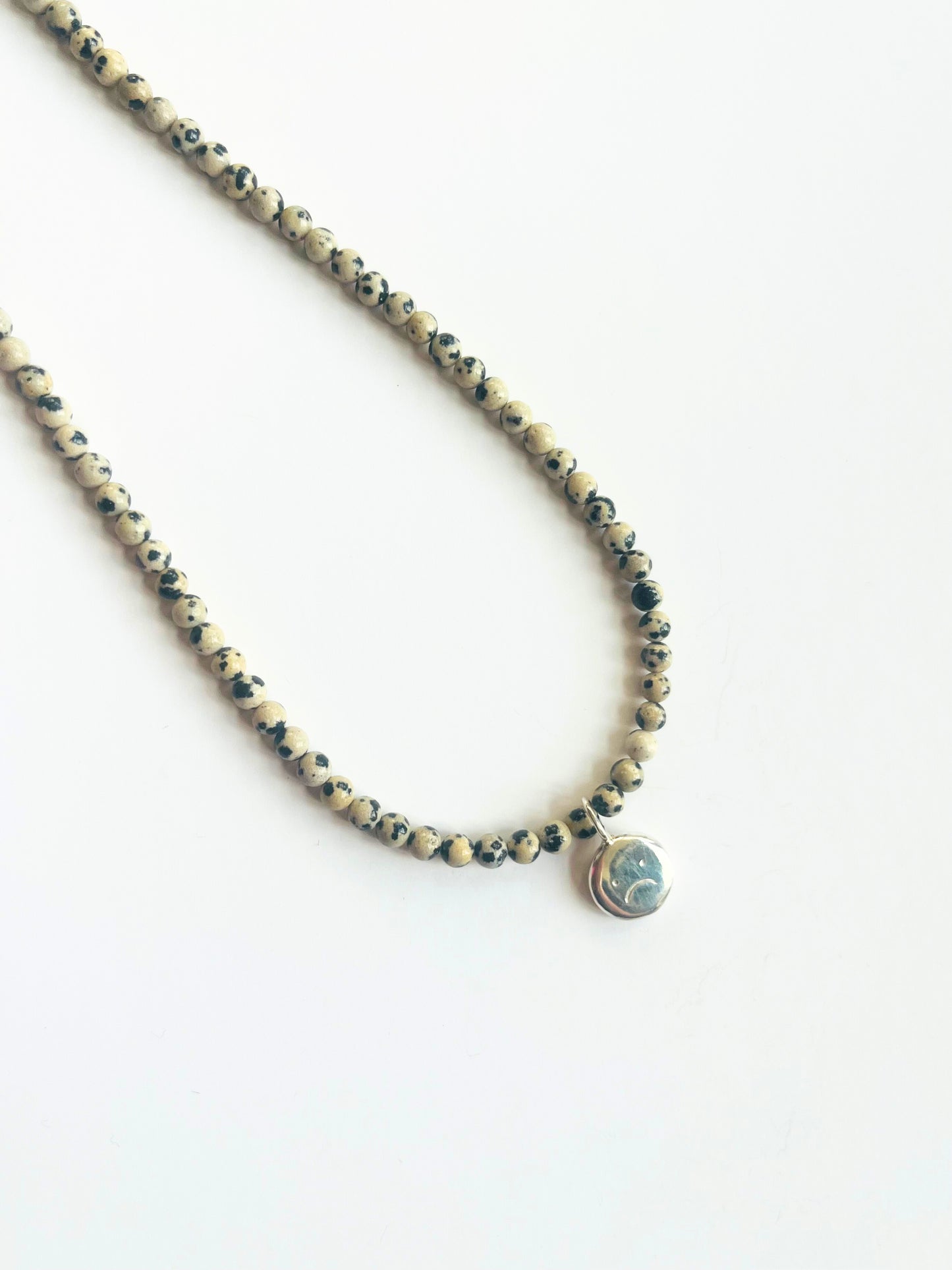 Dalmatian Jasper beaded smiley necklace (silver)